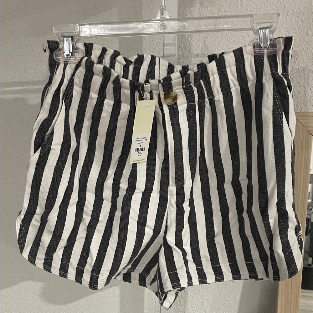 miami Black & White Vertical Stripe High Waist Shorts